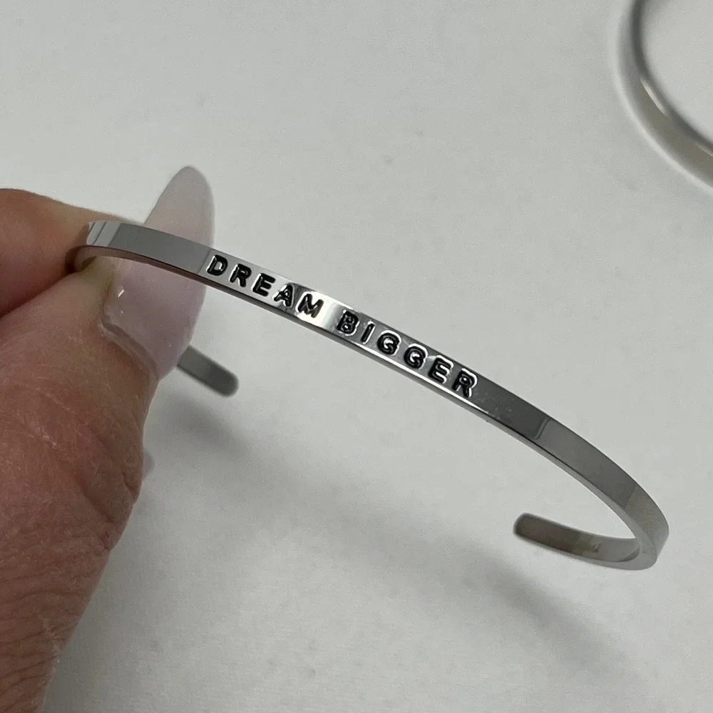 Set of 3 Inspirational Cuff Bracelets Silver Tone Motivational Mantra Bangle NEW